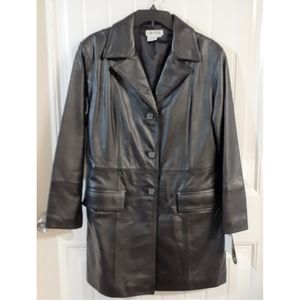 Tyler Boe Womans M Black Leather Trench Co…